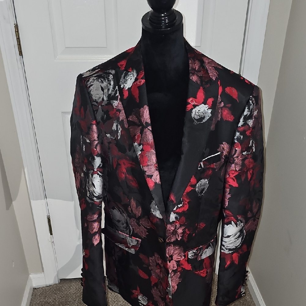 Stylish Floral Men's Blazer in Red and Black
